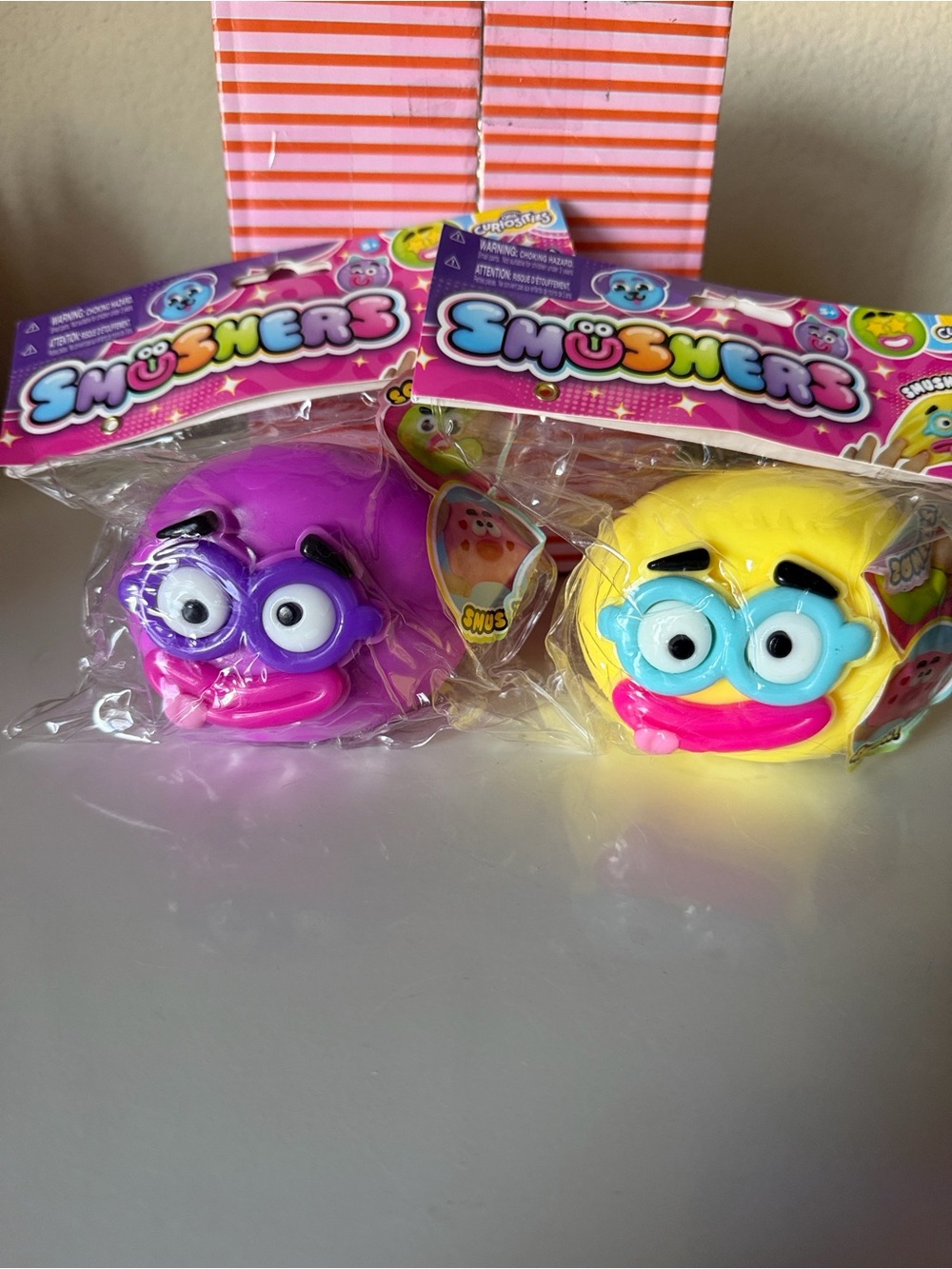💜💛Usher Smushers Purple & Yellow Squeeze Plush Faces💜 “Cute for a Boo Basket”